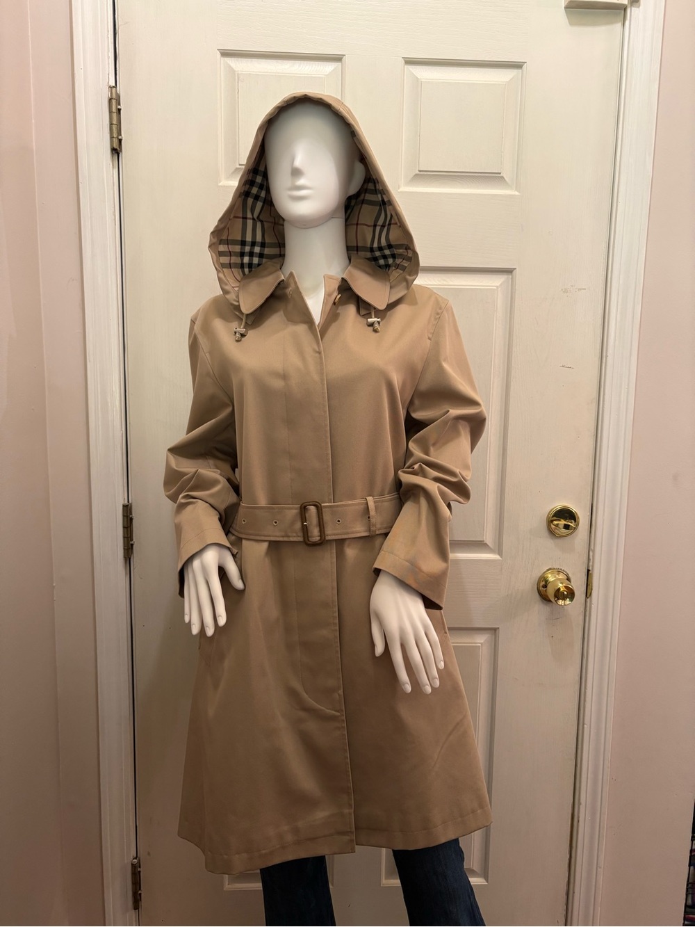 Burberry Beige Hooded Trench Coat with Belt